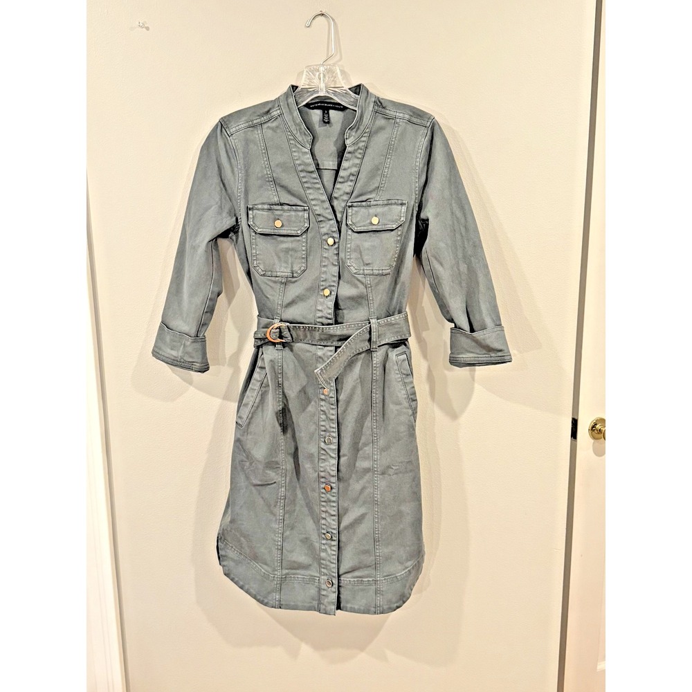 White House Black Market Womens Belted Shirt Dress Size 2 Army Green